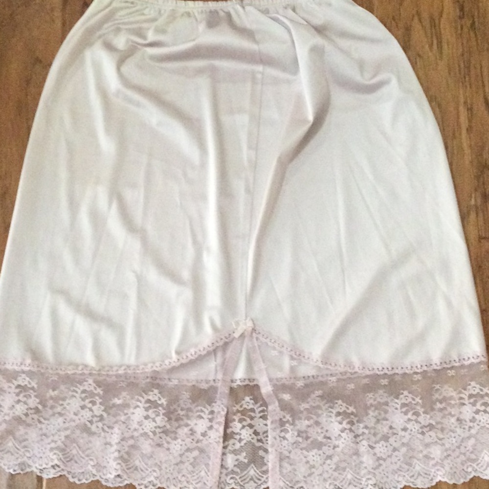 Blush pink half slip with slit, small.